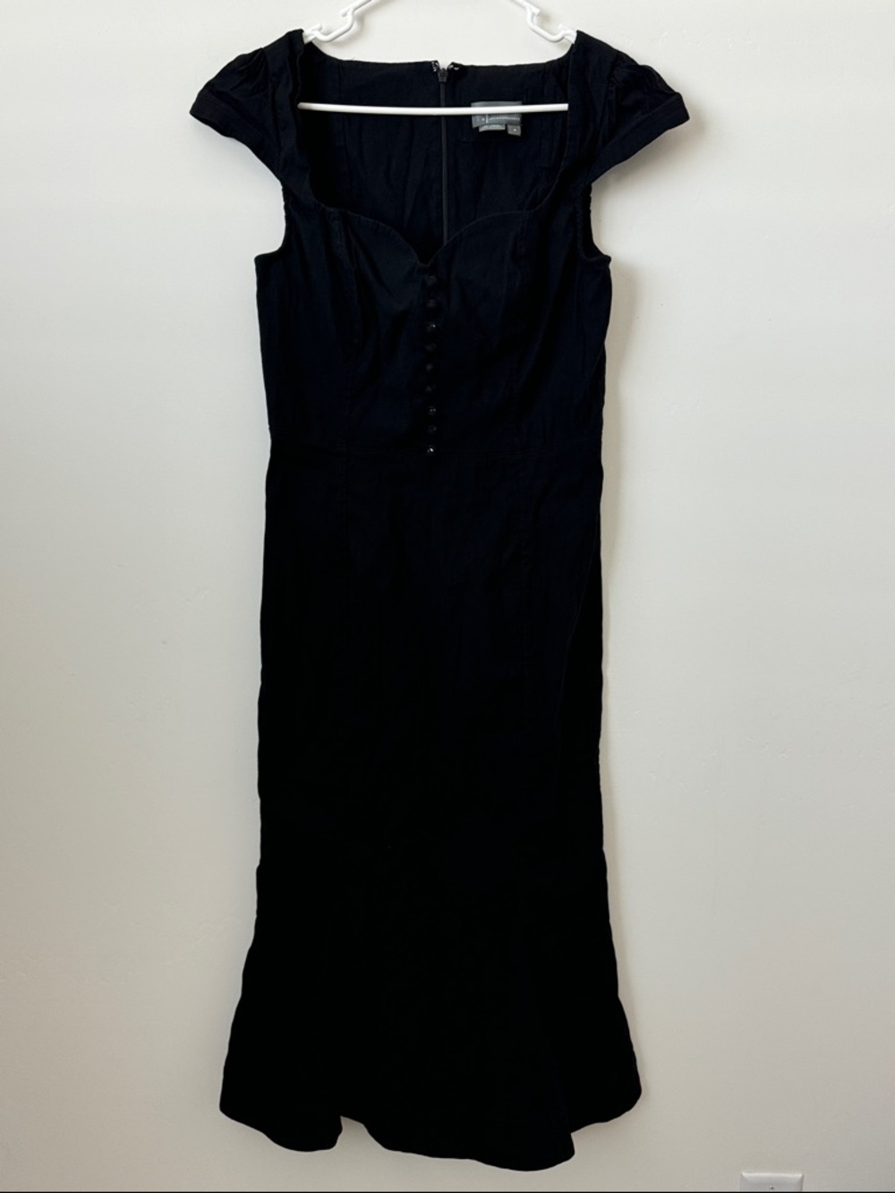 Anthropologie Black Midi Dress with Cap Sleeves and Button Front - Picture 3 of 9